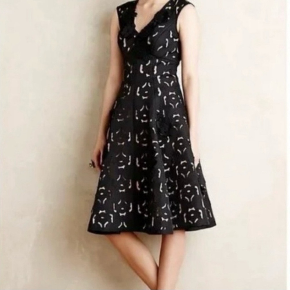 Anthropologie Moulinette Souers Laser-cut Floral Corsage Dress| Black | Size 4